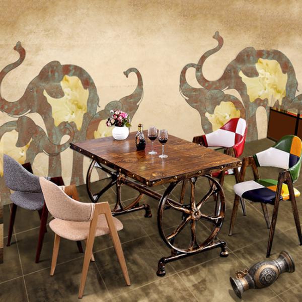 4ft*2ft Plywood / Cast Iron Table Base Industrial Style Coffee Table With Wheel Design