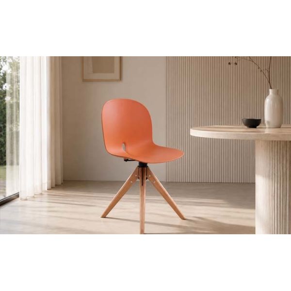 Swivel Cafe Bistro Chair Nordic PP Seat Ergonomic With Solid Beech Wood Legs