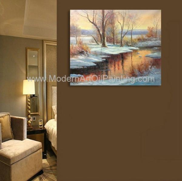 Pintura a óleo feito a mão do cenário da neve clássica do inverno para a casa decorativa