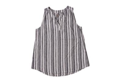 Summer Vertical Striped Women'S V Neck Vest 55% Linen 45% Rayon