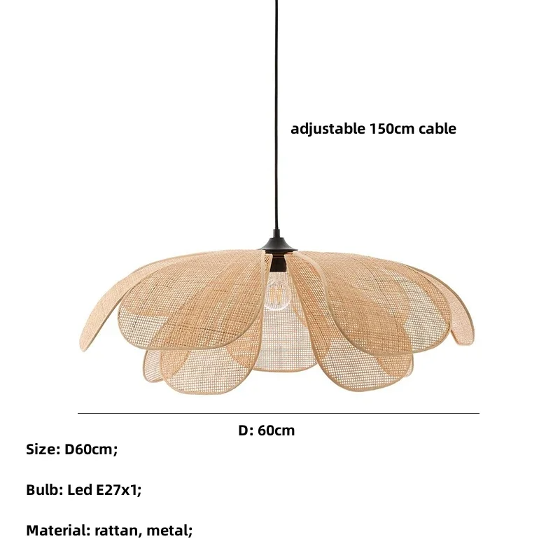 Restaurant Lighting Living Room Parlor Bar Decor Japanese Wicker Art Petal Pendant Light(WH-WP-141)