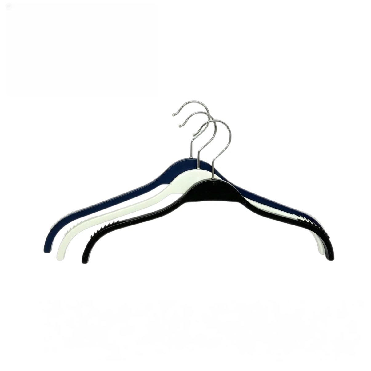 Solid color non-slip plastic clothes hanger with wide shoulder support, multiple
