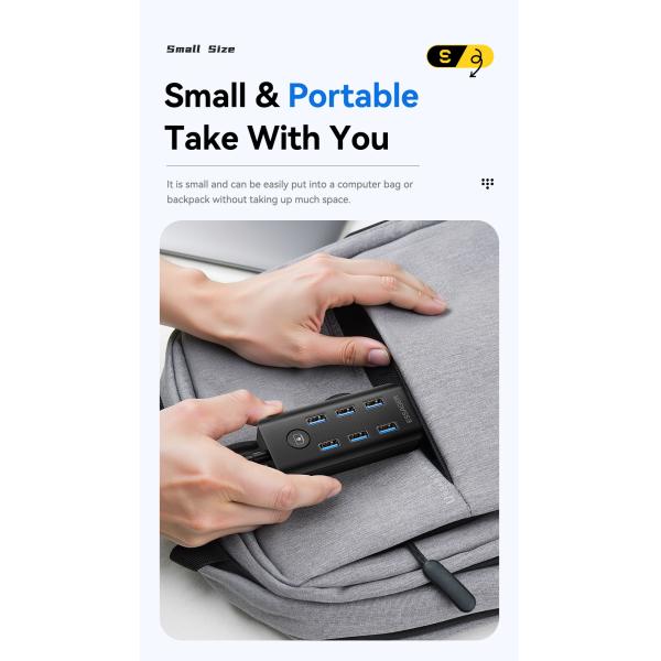 Essager ES-HB04 7-Port USB 3.0 Hub for Laptop PC 5Gbps Data Transfer