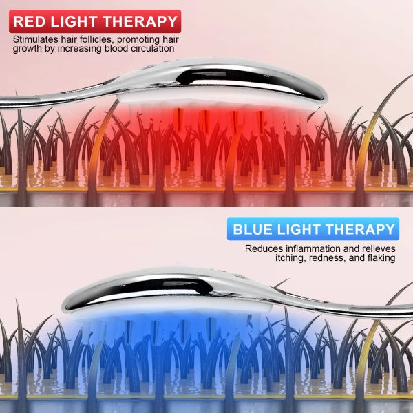 1.8W LED Light Therapy Electric Massage Hair Brush with EMS Microcurrent and Removable Comb