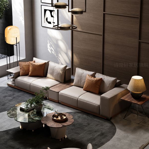 Modern Simple Sophisticated Villa Leather Sofa for Spacious Living Room