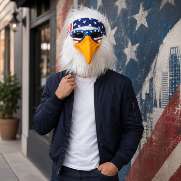 Realistic Full-Head Eagle Latex Mask with American Flag Headband, Perfect for Parties, Cosplay, Halloween, Costume Events, Festivals, Patriotic Celebrations, and Fun Dress-Up Occasions