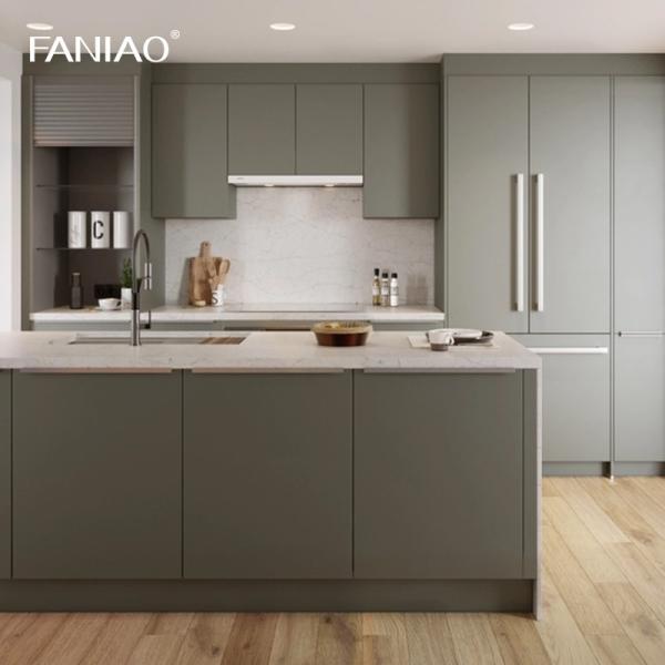 Современный готовый к сборке меламин 18 мм водонепроницаемый кухонный шкаф с островом
