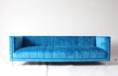 Blue velvet fabric long back sofa armrest sofa home furniture nice design upholstered sofa stainless steel legs sofa