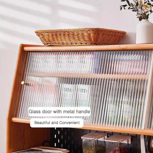 Solid Wood Kitchen Storage Cupboard Wooden Furniture Woven Dishes Cabinet in Pantry