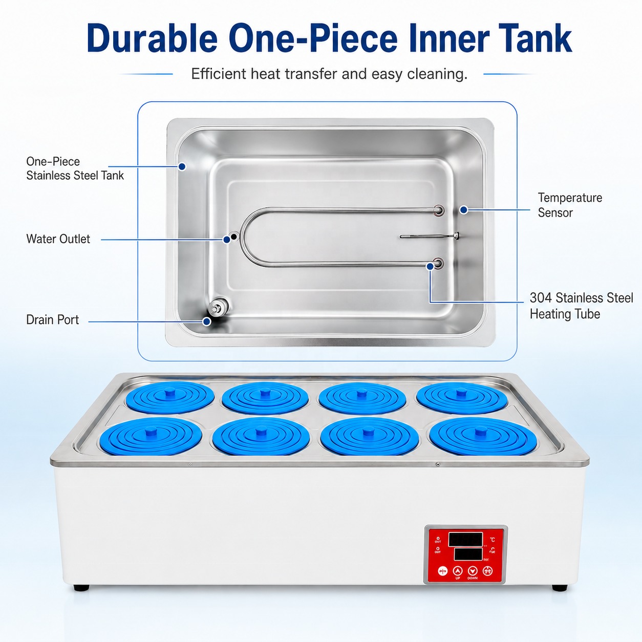 Cenlee HH-8 Biological Research Lab 8-Hole PID Digital Control 100°C 1500W 304 Stainless Steel Constant Temperature Water Bath