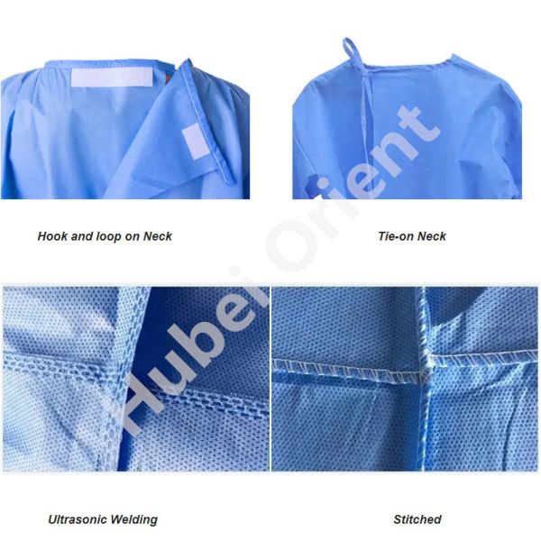 AAMI PB70:2012 Level-3 Knitted Cuffs Disposable SMS Fabric Surgical Gown