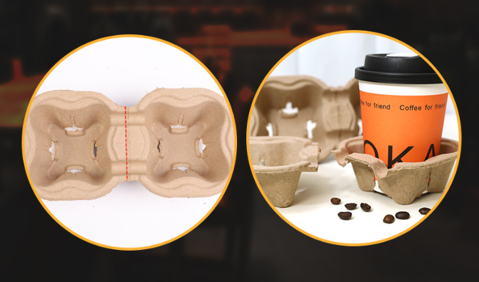 Disposable Tearable 2 Cup Pulp Holder Detachable Eco Friendly Coffee Tray