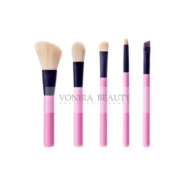 Fasionable 5pcs Makeup Brush Gift Set With Pink Handle And Black Ferrule