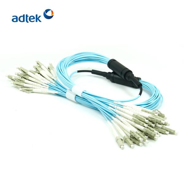 24 Fibers OM3 Fiber Optic Patch Cord Break-out Cable Branch OD 2.0mm LC-LC Multimode Aqua