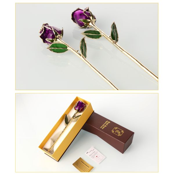 Half-blooming 24k Gold Dipped Purple Rose With Gift Box Forever Gold Rose for Valentine's Day Gifts and Decoration