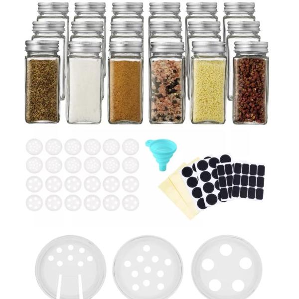 12pcs 120ml Kitchen Square Spice Jars With Shaker Lids And Airtight Metal Lids