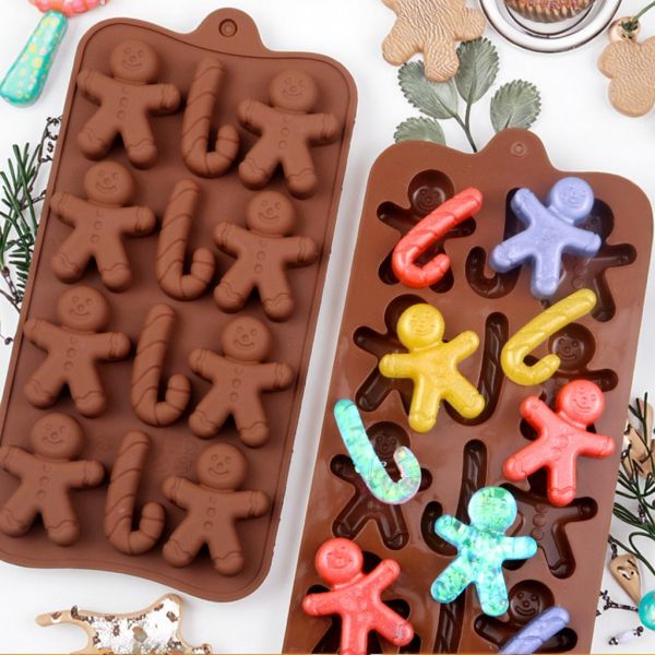 Cake Tools Silicone Moulds Food Grade Eco Friendly 3D Gingerbread Man Chocolate Mold Rectangle Christmas Cartoon Kitchen Baking DIY Halloween Set