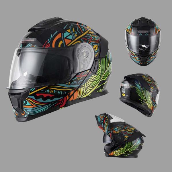 DOT certified flip up motorcycle helmet with double PC visor and EPS impact foam liner