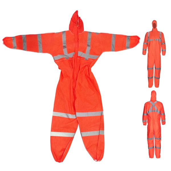 Urgent Order Visibility Disposable PPE Coverall Breathable Anti-Static LDPE Hyvek Work Suit in Orange Personal Protective Wear