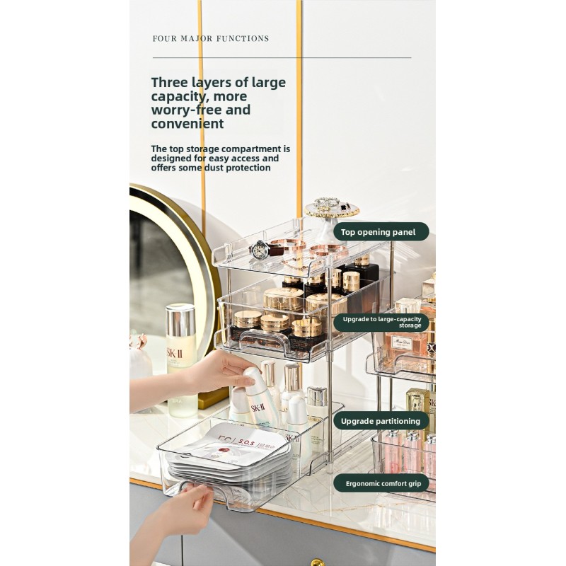 Professional Clear Plastic Cosmetic Organizer Multi-Tier Snack Shelf Skincare Storage Box for Bedroom Living Room Kitchen