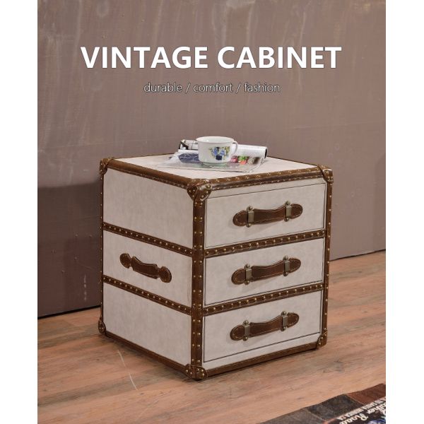 Nidea #8509 Vintage Leather Trunk Cabinet American Rural Retro Nightstand Locker Portable Antique Storage Bedside Bedroom