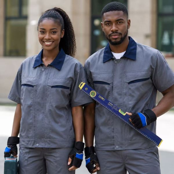 Durable Industrial Work Jacket and Pants Set with Multiple Pockets and Reinforced Stitching