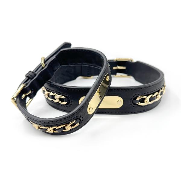 Genuine Leather Dog Collars With Metal Braided Design Engraved Nameplate