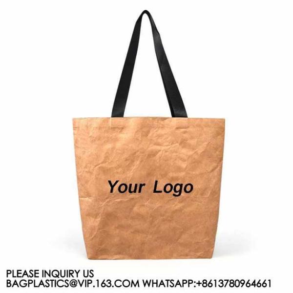 Untearable Washable Promotional Recycled Custom Logo Printed Waterproof Washable Coated Tyvek Kraft Paper Tote Bag