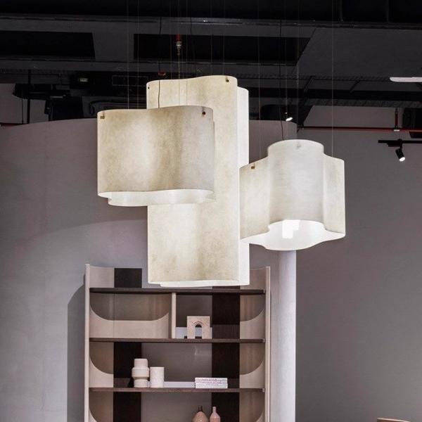 Wabi-sabi clássico de tecido branco contemporâneo candelabro de alumínio pingente luminárias luminárias de controle de interruptor escada interior