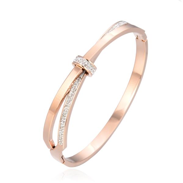 Gold Stainless Steel Designer Jewelry Luxury Layered Diamond Bow Bangle