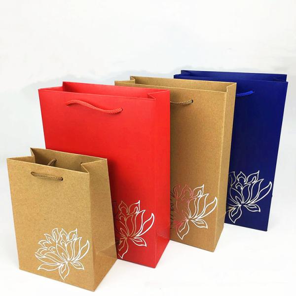 Eco Friendly Kraft Paper Shopping Bags Logo Printed For Store / Supermarket