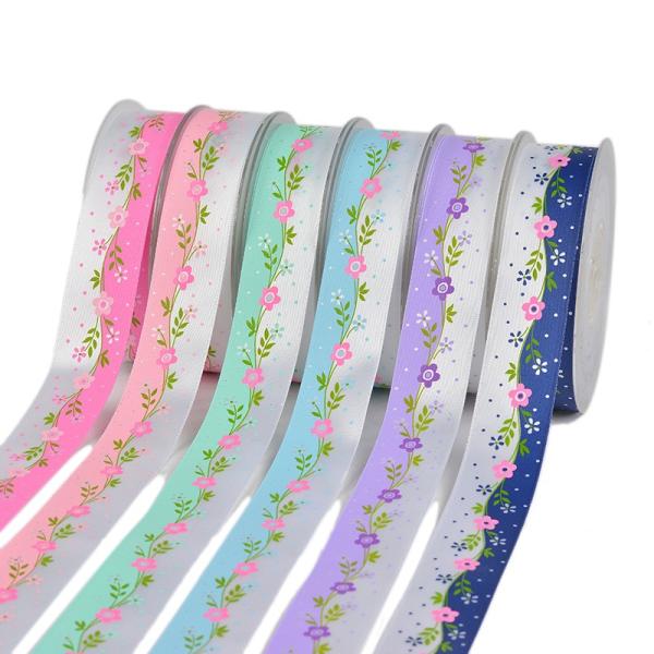 Single Face Custom Heat Thermal Transfer Flowers Ribbon Trim with Plant Printed Sample