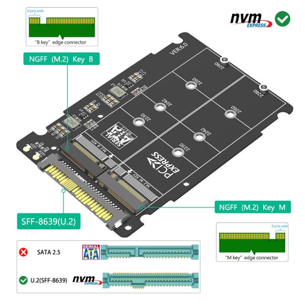 2 in 1 M.2 NVME PCI-E NGFF SATA SSD to U.2 SFF-8639 Combo Adapter