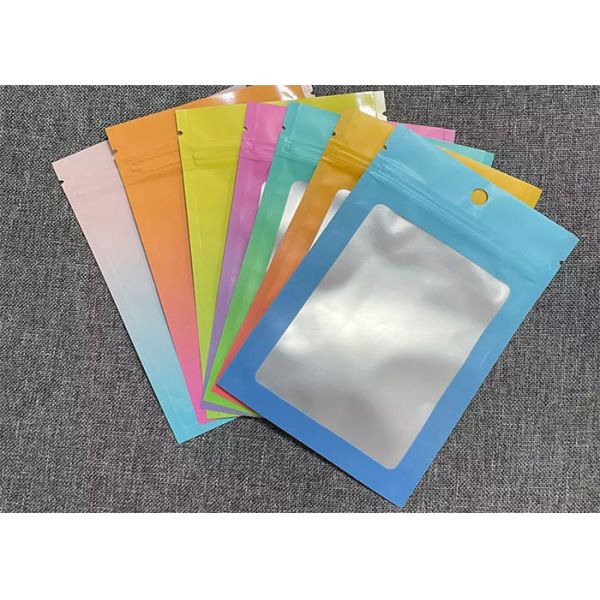 Small Resealable Packaging Ziplock Bag Frosted Colorful Holographic For Jewelry