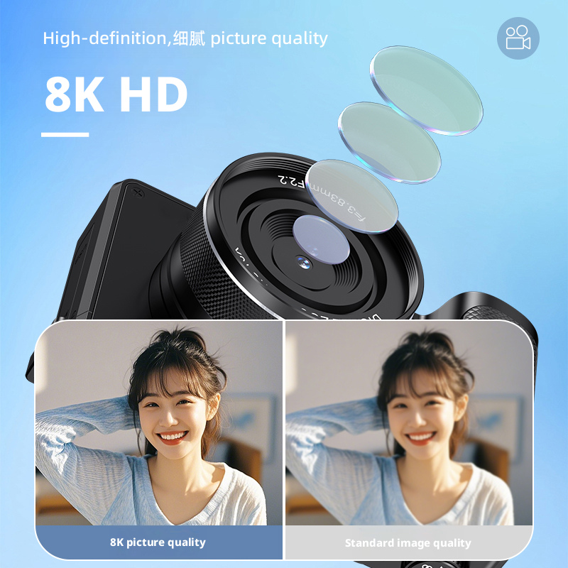 New 8K Student Beauty Camera with Dual Lens Wifi Transfer 8 Filter Modes 18X Zoom Anti Shake and 8 Filter Modes for Daily Vlog