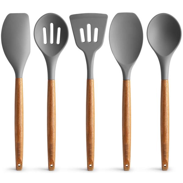 High Temperature Cooking Utensil Set for Kitchen 5 Piece Non-Stick Silicone Spatula Spoon