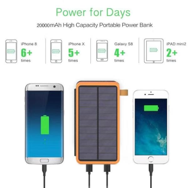 Banco de energía solar a prueba de agua para viajes 20000mah Cargador solar para teléfono móvil