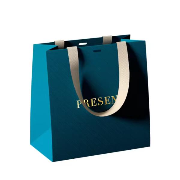 Luxury Ribbon Handle Boutique Shopping Packaging Black Paper Bags With Logo