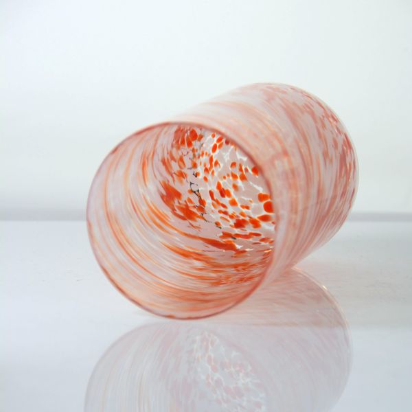 Hand-blown Orange Swirl Confetti Glass Cup - Artisan Crafted Drinking Glass for Whiskey and Cocktails