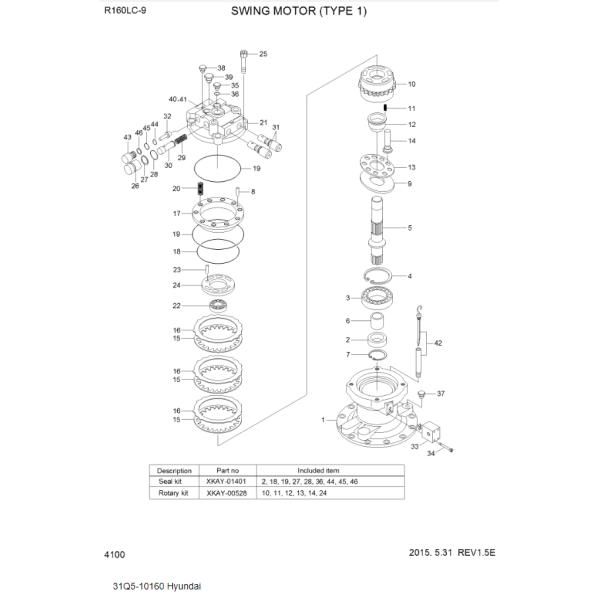 Conjunto do motor de giro da escavadeira Doosan DX225 Motor de giro K1000697A