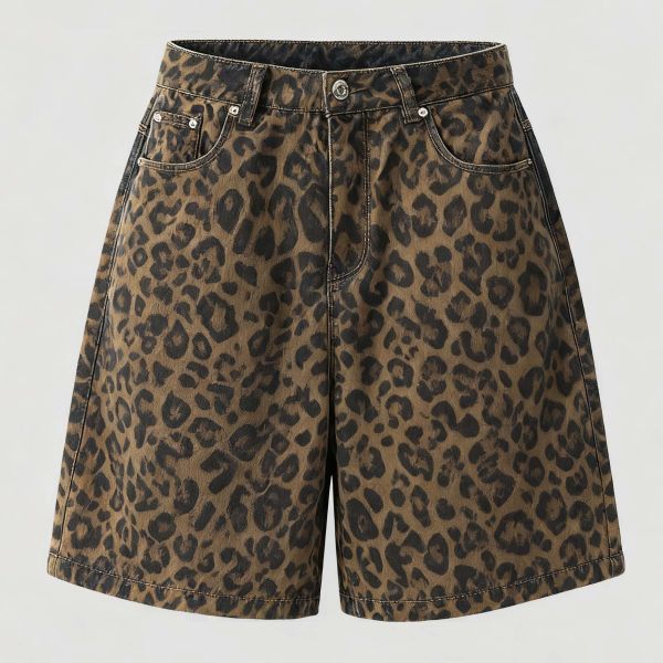 2025 Trending Leopard Men's Denim Shorts Manufacturer Custom Print Hip Hop Y2k Streetwear Jorts Summer Shorts Jeans Shorts Men