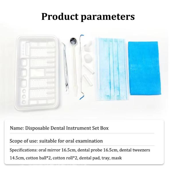 Disposable dental instrument kit with mirror/tweezer/probe/bib//tray good price dental examination kit