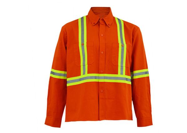 Men'S Pure Cotton Hi Vis Work Shirts , Long Sleeve Reflective Work Uniforms