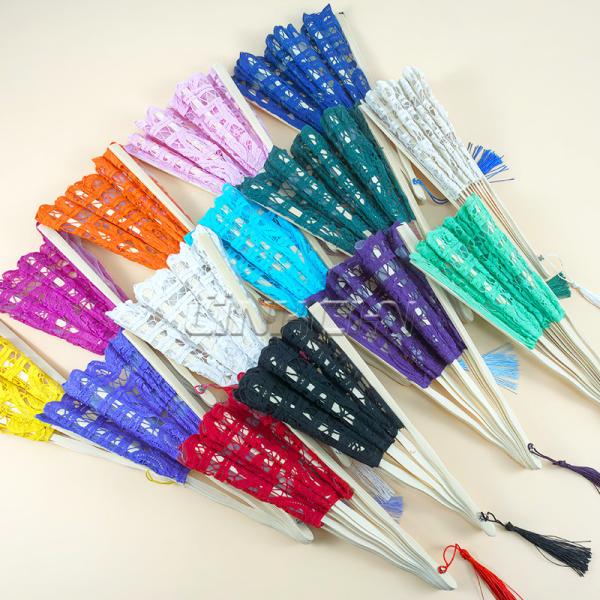 New Fashion Bamboo Hand Fan Wedding Gift Lace Printed Chinese Lace Folding Fan