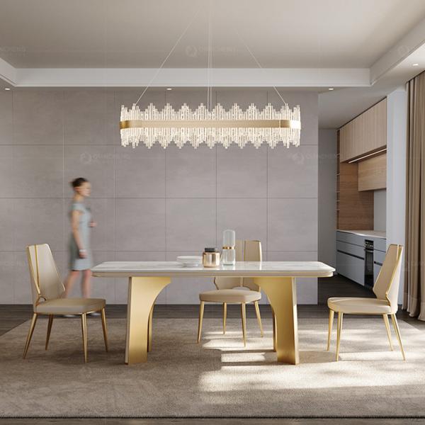 Foshan ss steel furniture new design leather covers dining chairs set