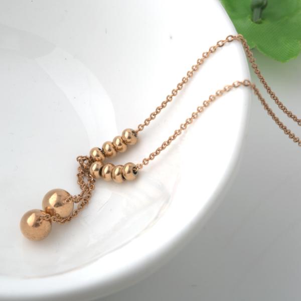 Round beads Stainless Steel Jewelry Necklace, Pendant bead necklaceswith rose gold color