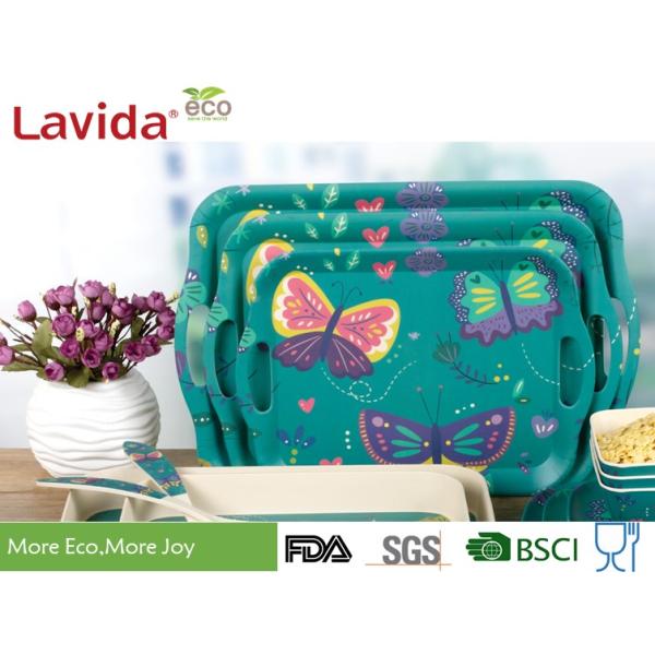 Unbreakable Anti-slip Environmental friendly Bamboo Fiber Tray for serving with carring side handles Melamine Food Tray