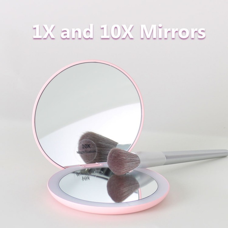 Double Sided Magnifying LED Lighted Cosmetic Makeup Hand Mirror