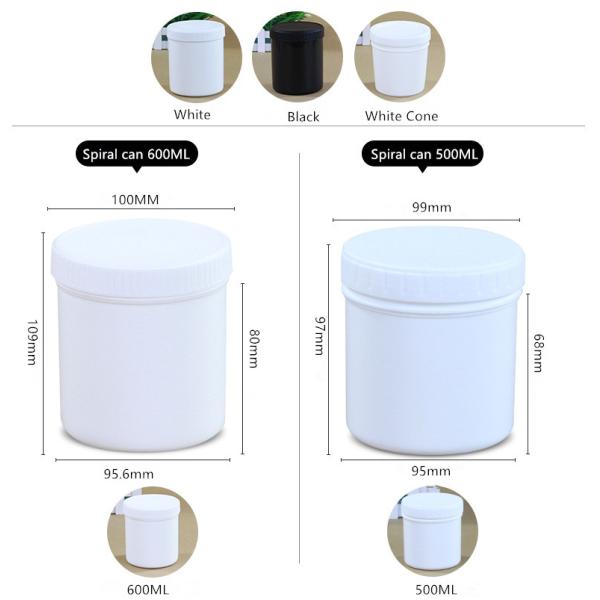 Envasado en polvo Jarrón HDPE con boca ancha y cuello de tornillo sellado en negro/blanco/transculento