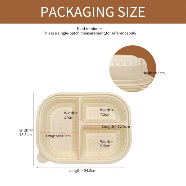Customized 750ml Capacity 3 Compartment Industrial Compostable Corn Starch Food Container Biodegradable Lunch Box